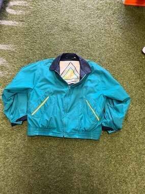 Vintage 80s London Fog Turquoise Blue Full-Zip Bomber Windbreaker Jacket